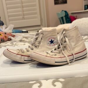 Converse High Tops in White with Red and Blue Accents I accept offers